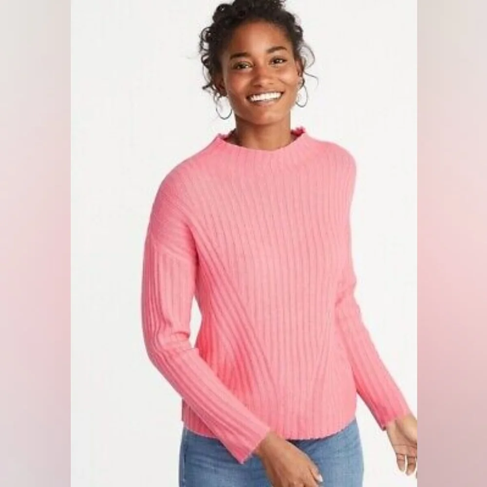 Old Navy Mock Neck Rib Knit Sweater for Women - M - Peony